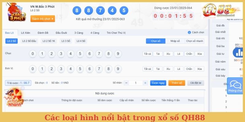 Các loại hình nổi bật trong xổ số QH88