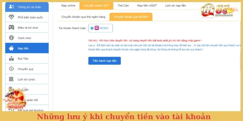 Những lưu ý khi chuyển tiền vào tài khoản