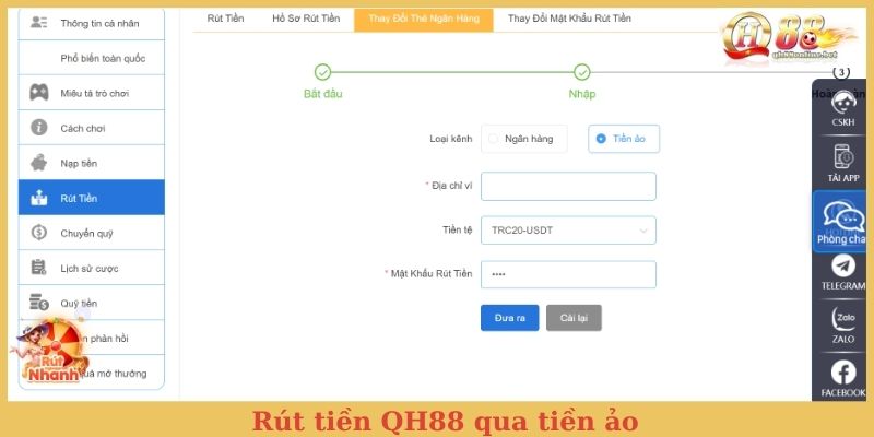 Rút tiền QH88 qua tiền ảo